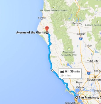 about 6 and a half hours from San Francisco using the slower highway 1 along the coast